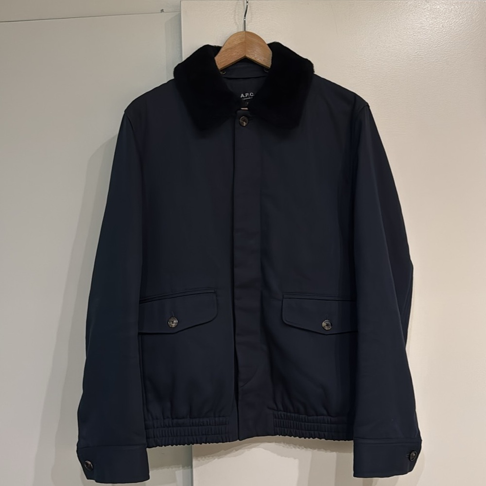 NEW A.P.C. Blouson Navy Bomber Jacket with Removable Collar, size S - Picture 2 of 10
